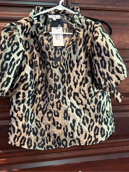 THML Tops - THML Beige and Black Leopard Print Short Sleeve Blouse